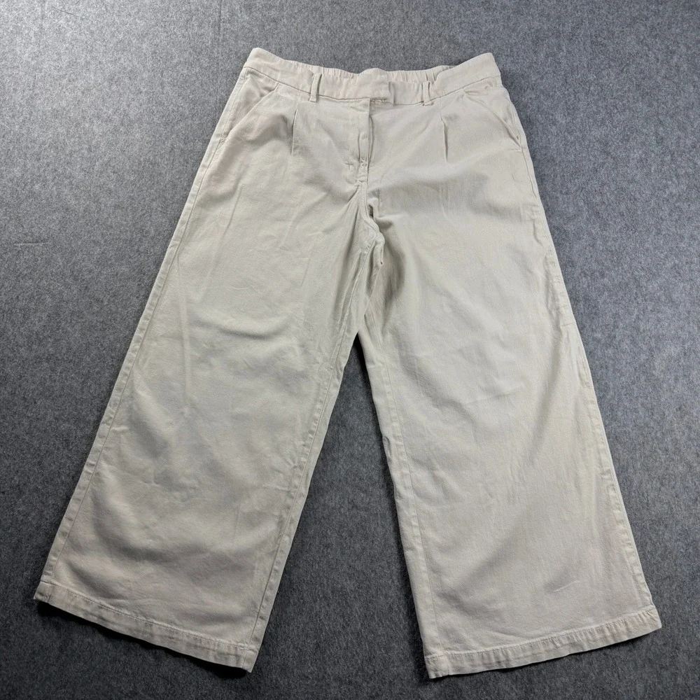 American Eagle Trouser Women's 18 Cream High Rise Wide Leg Drape Pants 37x28